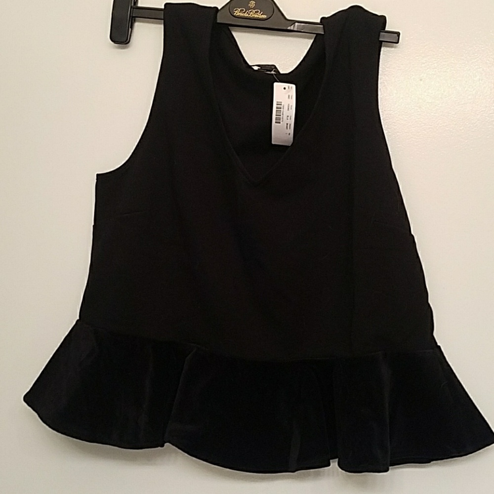 NWT- J.Crew Black Peplum top velvet trim at bottom Large - Picture 3 of 8